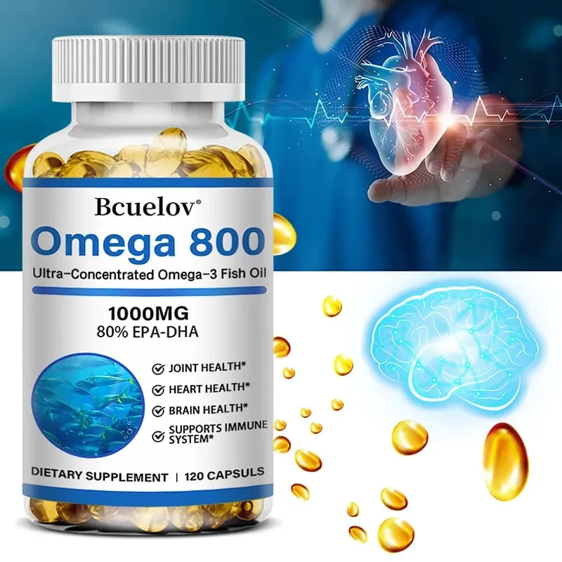 Bcuelov halolaj Omega 3 kiegészítők 1000 mg Softgels Omega 3 halolaj az egészséges szív agy támogatásáért 30/60/120 kapszula — image 1
