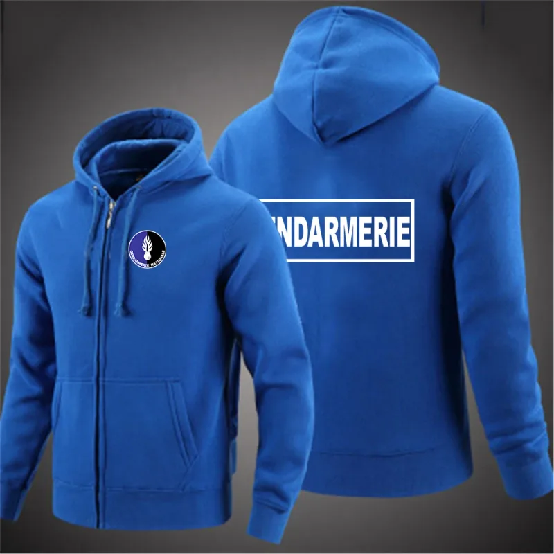 2025 Spring Autumn French Gendarmerie Logo Printed Solid Color Simplicity Hoodies Men's Popular Cardigan Streetwear Jacket Coats