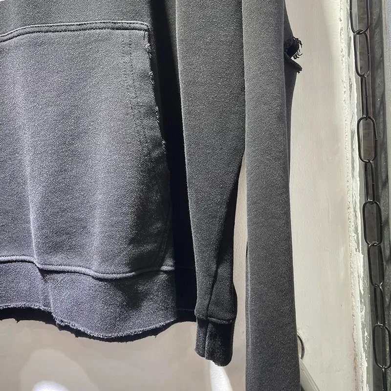 Hoodies PALY Bersaiz Besar Baru Lelaki Wanita Dicuci Hitam Rosak Kualiti Terbaik Kasual Vintage Cardigan Zip Sweatshirt