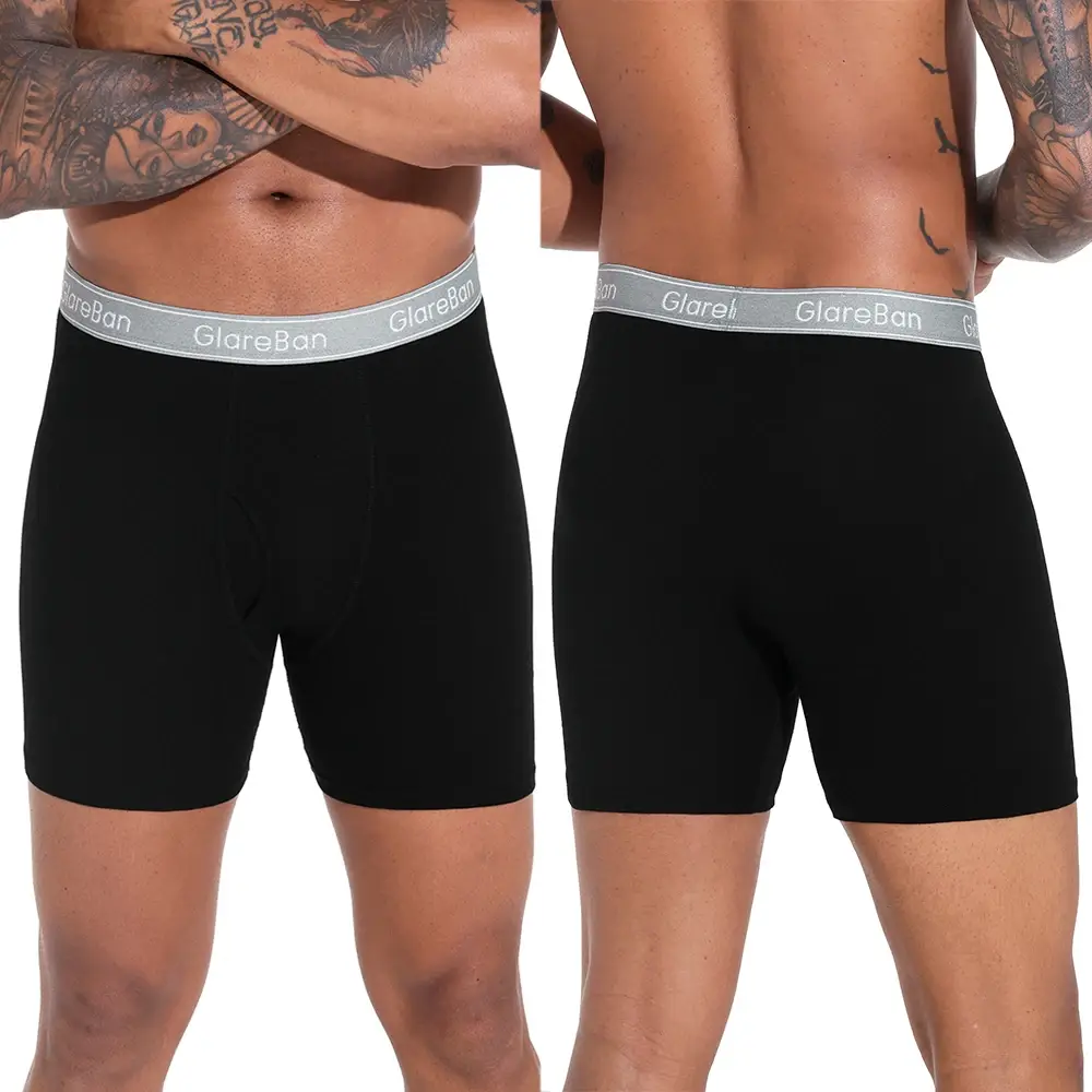 4pcs Black Long Leg 100% Cotton Boxer for Men New Underwear Male Brand Panties And Underpants For Homme Shorts Box Slip Briefs — image 1