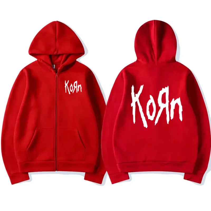 Korn rock band carta logotipo zíper hoodie masculino metal gótico vintage oversized zip up hoodies streetwear punk camisolas jaquetas — image 3