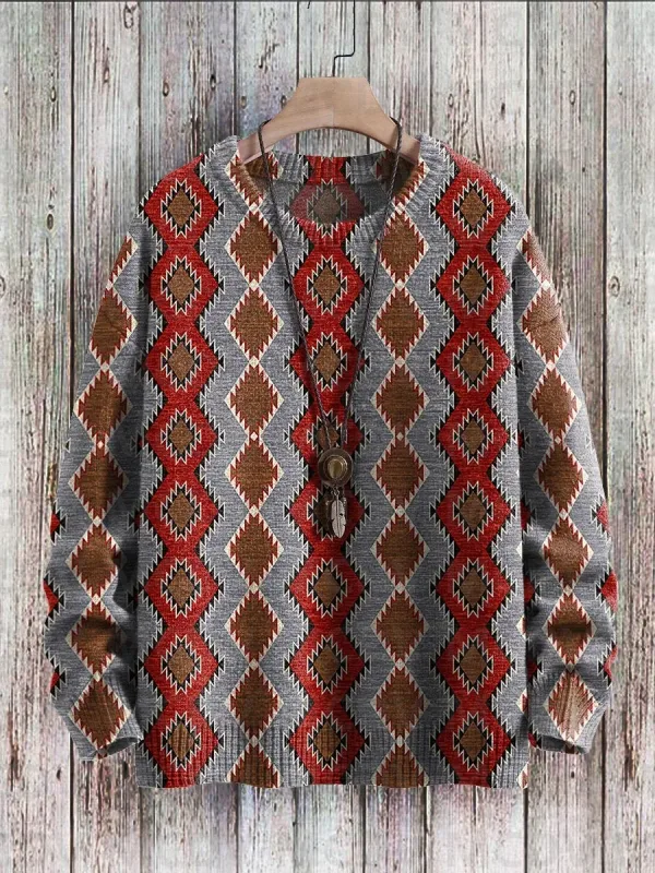 Suéter pulôver de malha com estampa vintage padrão feminino para homens