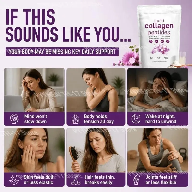 Multi Collagen Peptides I II III V típusú por biotin C-vitaminnal és hialuronsavval támogatja a bőrt, haj körmöket férfiaknak, nőknek — image 4