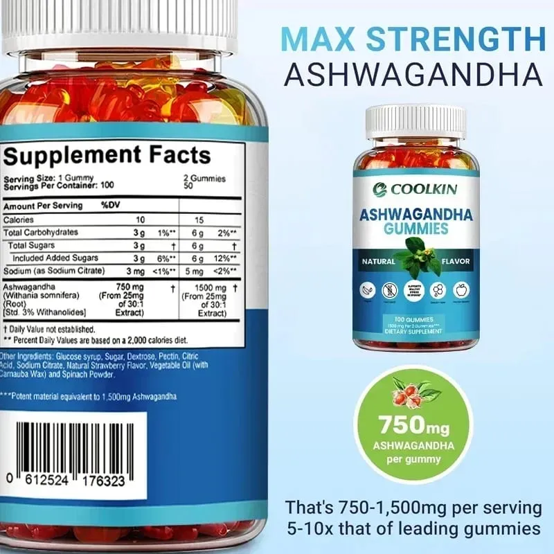 Ashwagandha Gummies - Relieve Stress Improve Concentration Promote Brain and Energy Balance and Improve Sleep Health