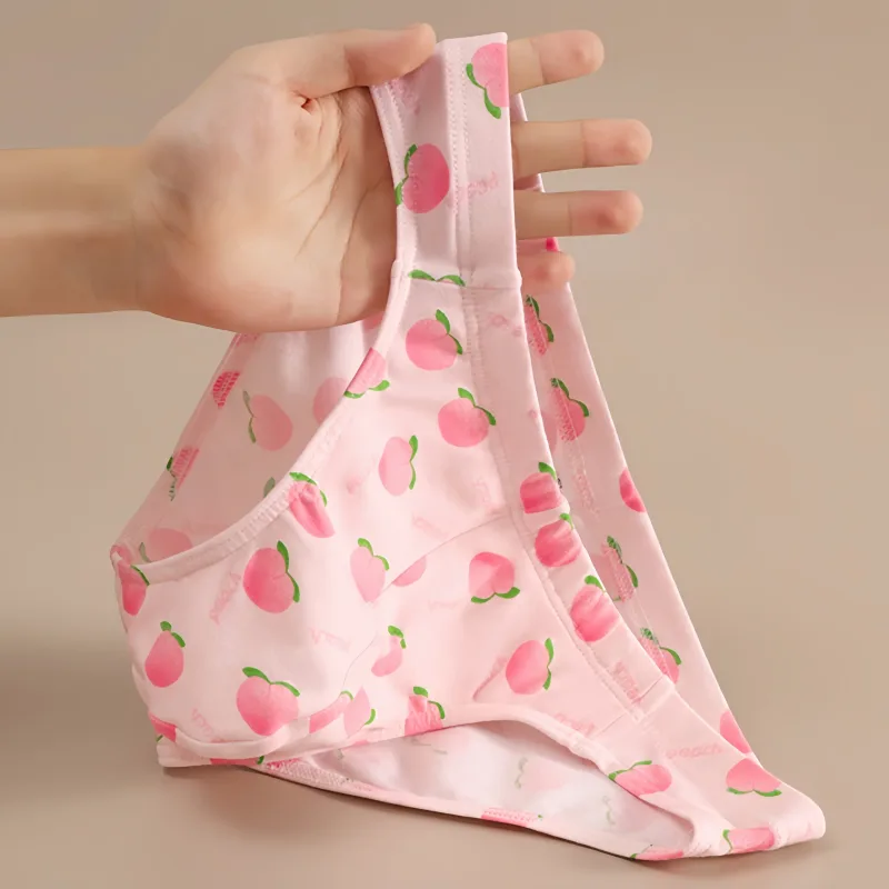 Pacote de três cuecas masculinas fofas e personalizadas de algodão com estampa de frutas, confortáveis ​​e adequadas para a pele, roupas íntimas casuais respiráveis ​​de cintura baixa para homens jovens
