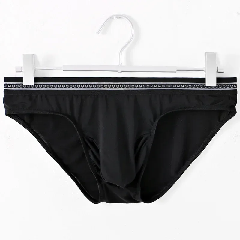 New Men's Ice Silk Briefs Ultra-thin Quick Dry High Elastic Lace Waistband Panties Sexy Seamless Breathable Bikini Underwear — image 34