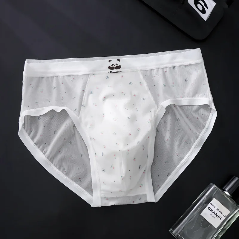 Summer Thin Ice Silk Sexy Men's Underwear Quick Drying Breathable Seamless Male Briefs Panda Cartoon Cute Men's Triangle Pants