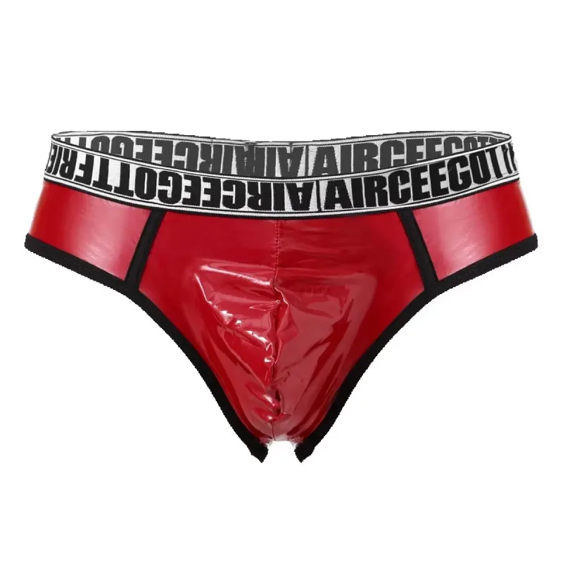 Homens de couro falso breve cuecas sexy olhar molhado cintura baixa bulge bolsa calcinha roupa interior maiô banho shorts — image 16