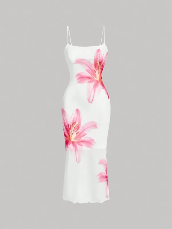 Elegant floral print sundress resort-style dress