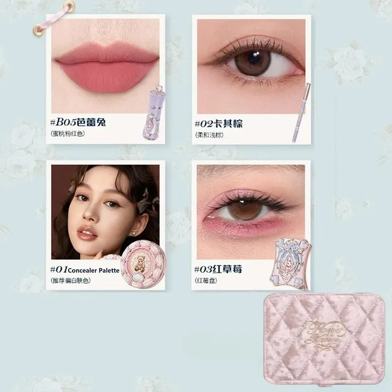 Flower Knows Makeup Gift Set για γυναίκες Shimmer Eyeshadow Palette Full Coverage Concealer Gel Eyeliner & Lipstick Cosmetic Kit