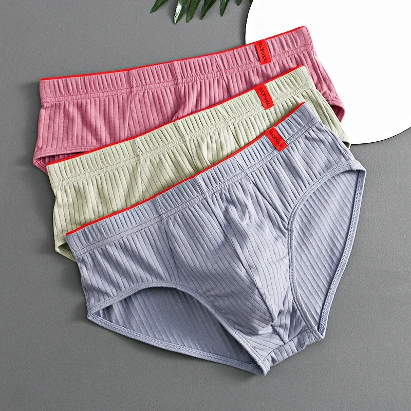 1/3 STK Herrbyxor Mellan midja Elastisk Mjuk Andas Antiseptisk U konvex randig Enfärgad Casual Herrkalsonger underkläder män — image 21