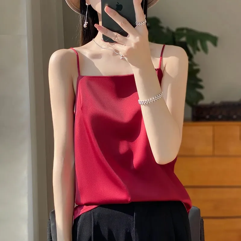 New Ice Silk Sexy Satin Strap Women's Spring/Summer Vest Solid Color Sleeveless Sexy Comfortable Silk Underwear Vest RW-D19 — image 4