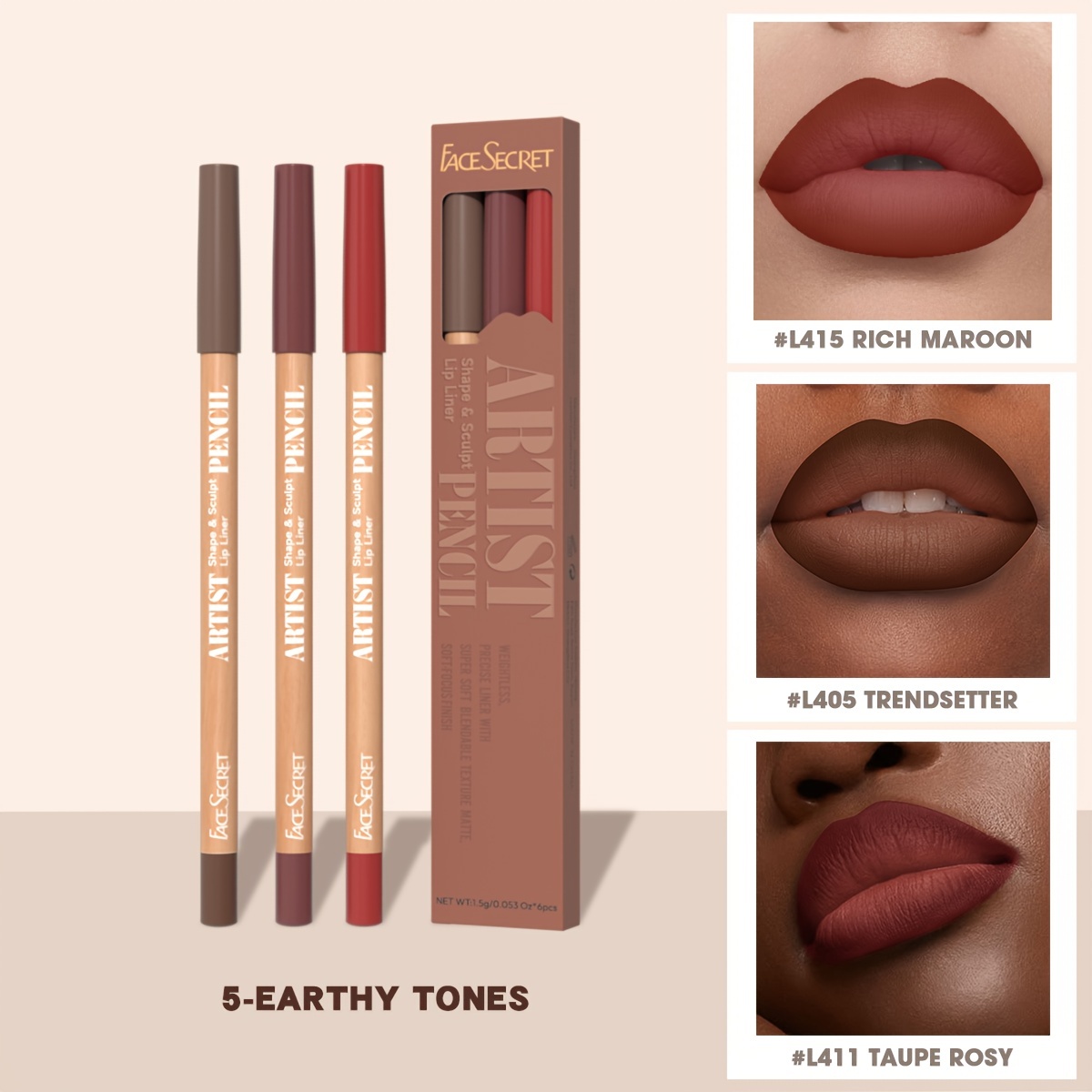 Face Secret 3 τμχ Σετ Nude Lip Liner Φυσικό ματ μακράς διαρκείας αδιάβροχο μακιγιάζ με μολύβι χειλιών με γάντζο γραμμής υψηλής χρωστικής — image 11