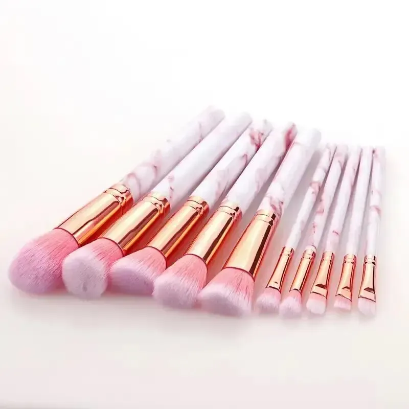 10 Pcs Marble Makeup Brushes Premium Synthetic Kabuki Foundation Blending Face Powder Blush Concealers Eye Shadows Brushes — image 3