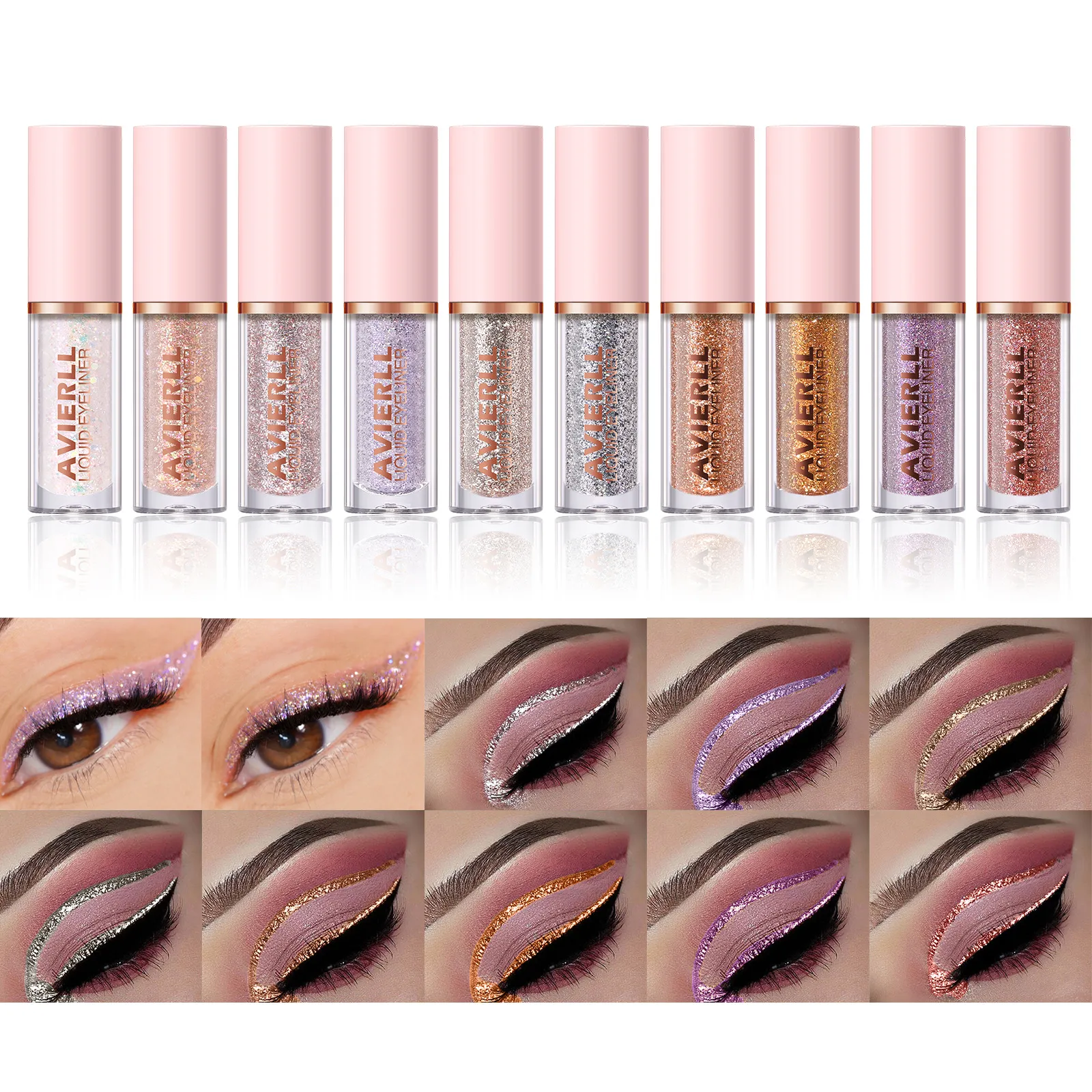 Waterproof Glitter Eyeliner Pen Eye Shadow Stick Long-Lasting Quickly Dry Diamond Shiny 10 Colors Liquid Eyeliner Big Eye Makeup