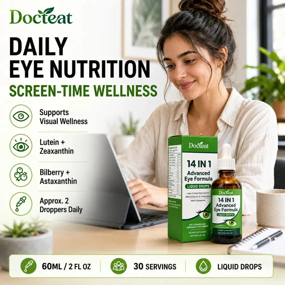 14 in 1 Eye Formula Liquid Drops – Lutein Zeaxanthin Saffron Astaxanthin Advanced Visual Support Antioxidant Blend 60ml