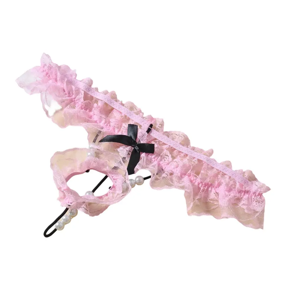 Men Lace T-Back Underwear Bow Elastic Waist G-String Pearl Lingeries For Man Sissy Panties Sexy Accessories Thongs Men's Panties — image 3