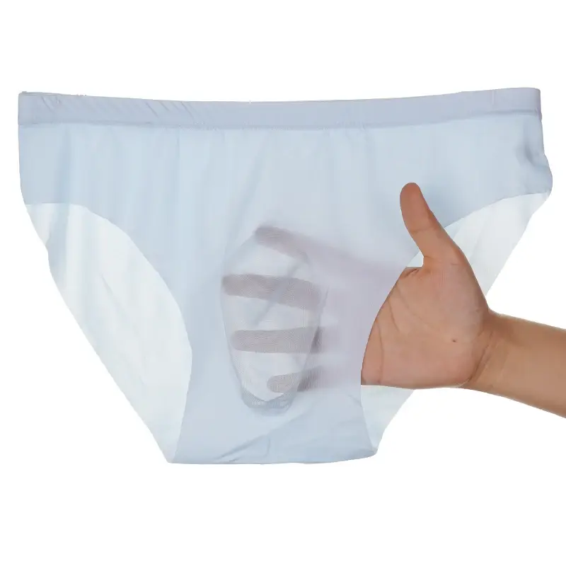 3PCS Men's Summer Cool Ice Silk Underwear Ultra-Thin Sexy See-Through Triangle Briefs Comfortable Breathable Underpants Lingerie