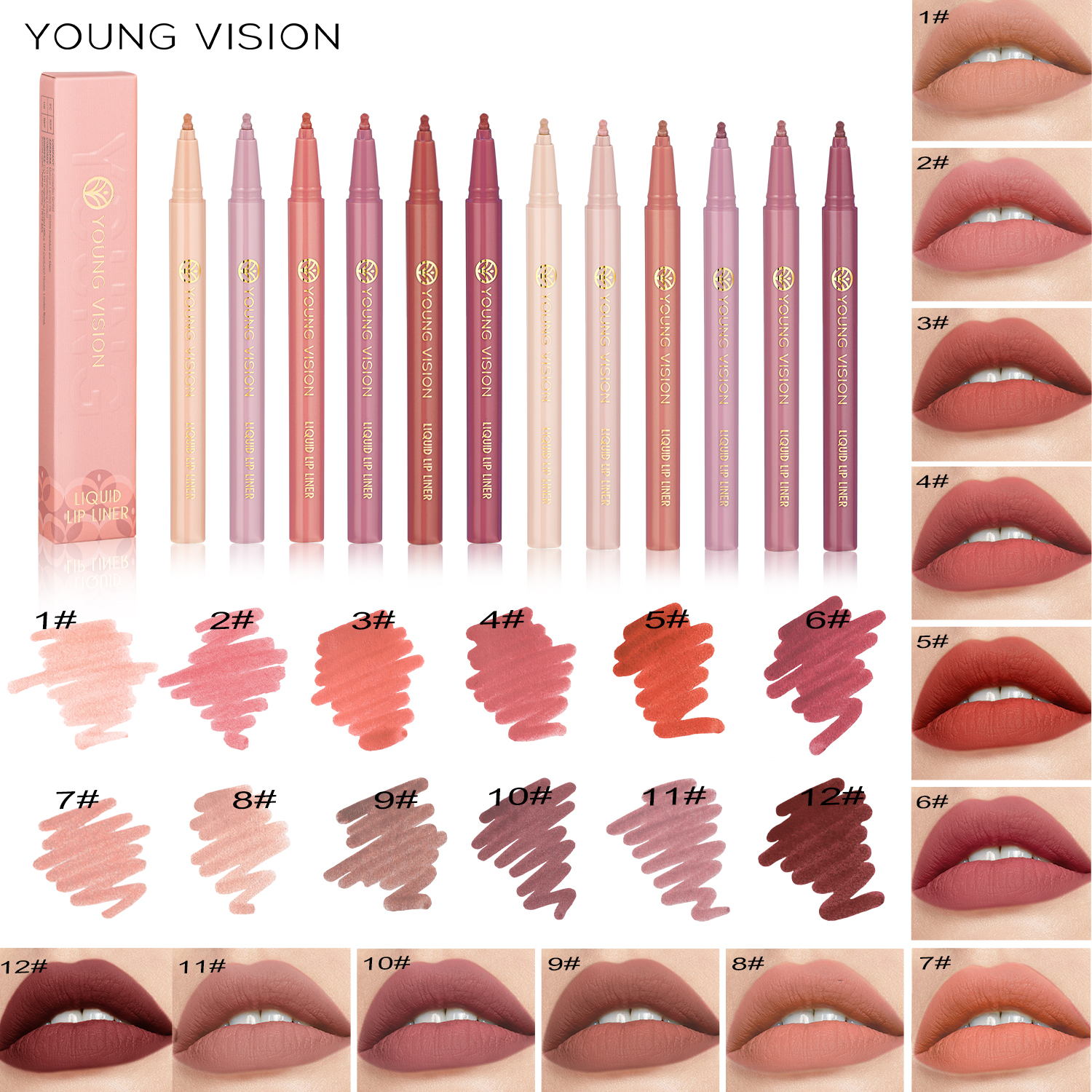 12 color matte liquid lipliner sponge gourd head fog surface bare color waterproof lip glaze red pen — image 4