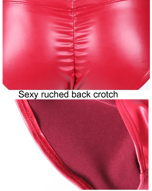 Oil Glossy Swimming Briefs PU Lather Elastic Low-rise Buttocks-Lifting Slip Bikini Shirring Crotch Seam Underwear Bathing Shorts — image 15