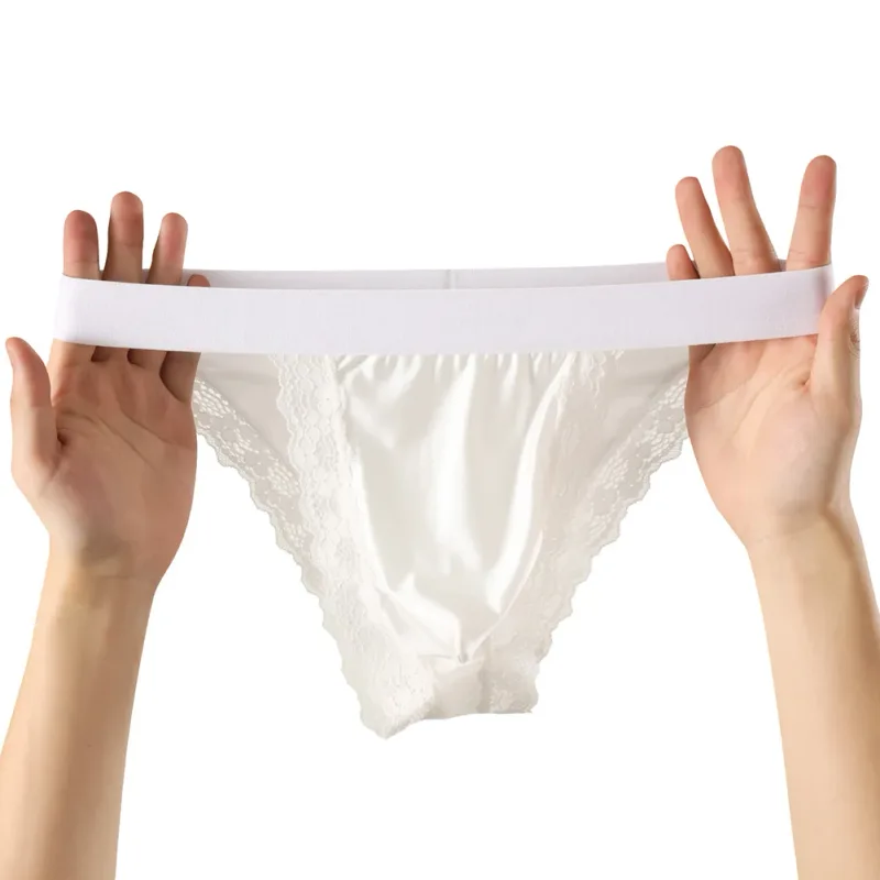 Satin-like Comfortable Men Panties Lace Trim Briefs Sexy High Fork Bikinis Underwear Breathable Low Waist Pouch — image 10