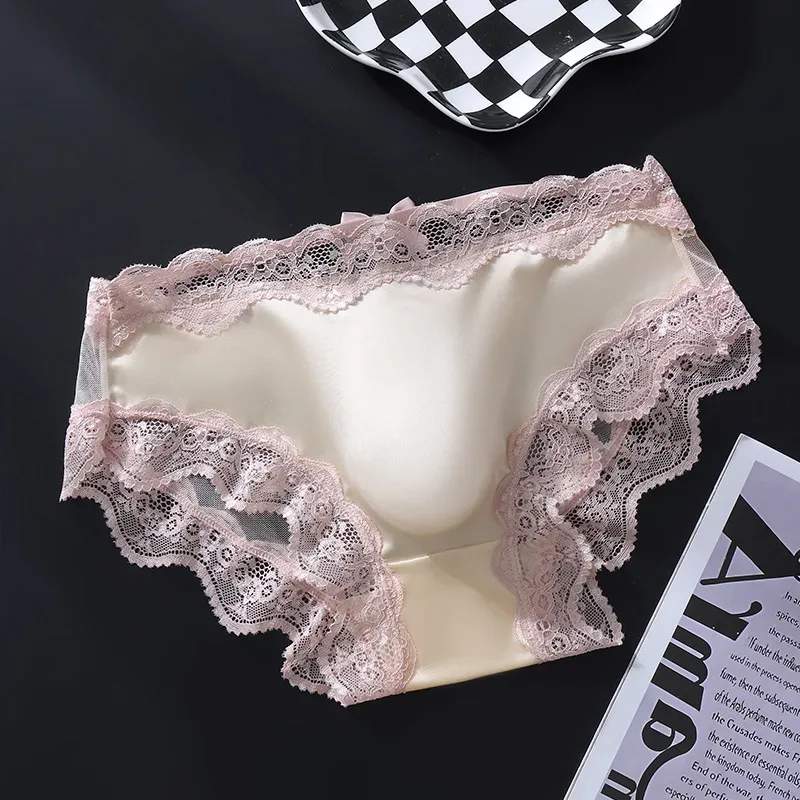 Men's Sexy Satin Lace Briefs 3D Contour Pouch Scalloped Trim Mesh Patchwork Ultra Smooth Low Rise High Elastic Male Underwear