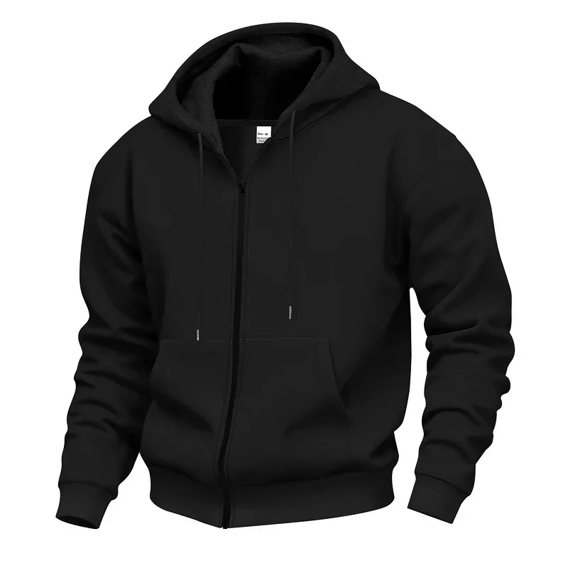 Novo 2026 outono casual sólido manga longa zíper com capuz moletom casaco masculino moda ao ar livre roupas esportivas jaquetas — image 1
