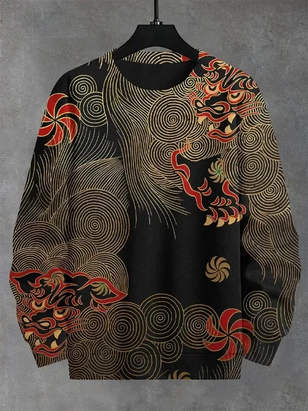 Mga Men's Animal Cat Sweatshirt Long Sleeved Sweatshirt O-Neck Fashion Cool Daily 3D Printed Japanese Art Prints Mga Casual Sweatshirt — image 2