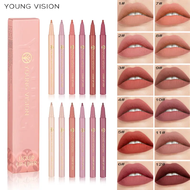 12 color matte liquid lipliner sponge gourd head fog surface bare color waterproof lip glaze red pen — image 2