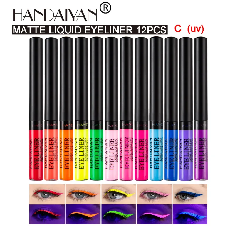 12 Colors Waterproof Eyeliner Pen Set Matte Long Lasting 24 Hours Fluorescent Eye Liner Pencils for Face Makeup Decoration