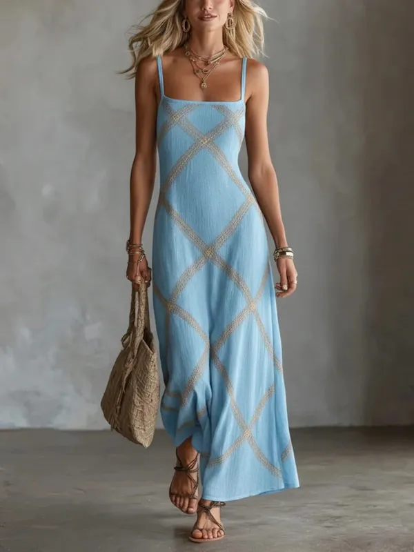 Nyomtatott csíkos egyszínű ujjatlan ruha Alkalmi nyári ruhák tavaszi outfit — image 8