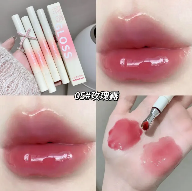 Kakashow Mirror Hydrating Lipstick (Iron Brush Tip) Gel Lip Gloss Hydrating Lip Gloss in 6 Natural Nude Shades Cosmetics