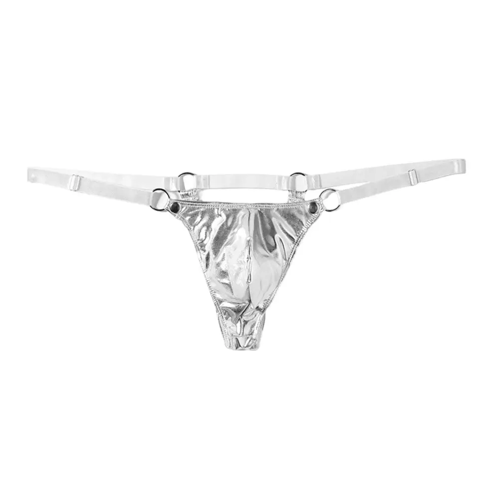 1pc Men Patent Leather G-String Sexy Thong V-back Low Ring Rise T-back Bulge Pouch Lingerie Underwear Gay Sissy Hot Clubwear — image 3