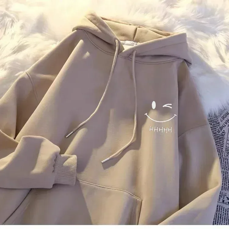 Rosto sorridente masculino engraçado moda casal camisola com capuz americano peso pesado solto engrossado cashmere meninos moletom com capuz topo