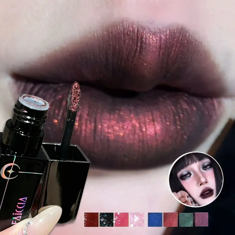 Shimmer Matte Black Red Lipstick Punk Gothic Lipgloss Halloween Makeup Mousse Lip Mud Lipstick Waterproof Non-stick Cup Lip Tint