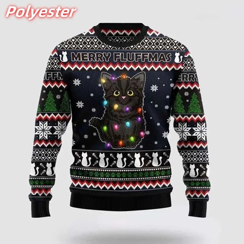 3D Printed Cat Snowflake Hoodie For Men Christmas Gift Pattern Sweatshirt Casual Long Sleeves Pullovers Round Neck Hoodies — image 5