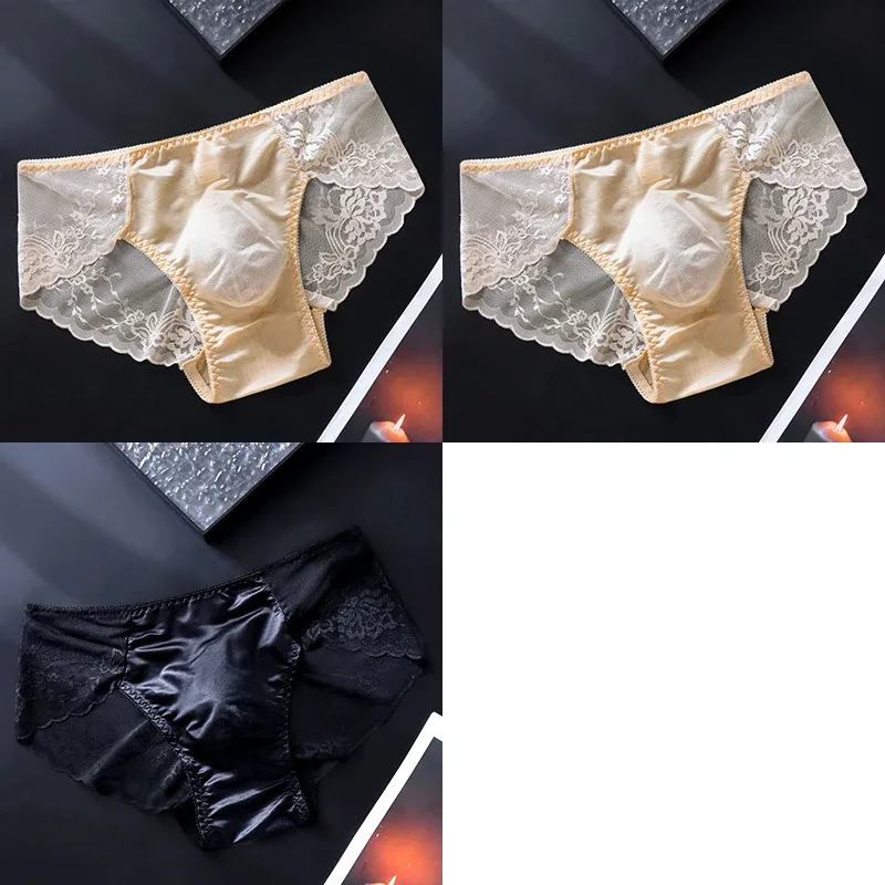 3PCS Men Sexy Lace Triangle Briefs Sexy Low Waist Seamless Panties Male Thin Breathable Comfortable Transparent Underwear