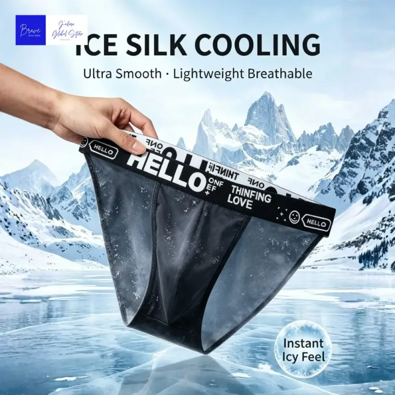 Men Trendy Ice Silk Bikini Briefs Hello Letter Print Moisture Wicking Breathable Athletic Underwear Stylish Cooling Underpants — image 2