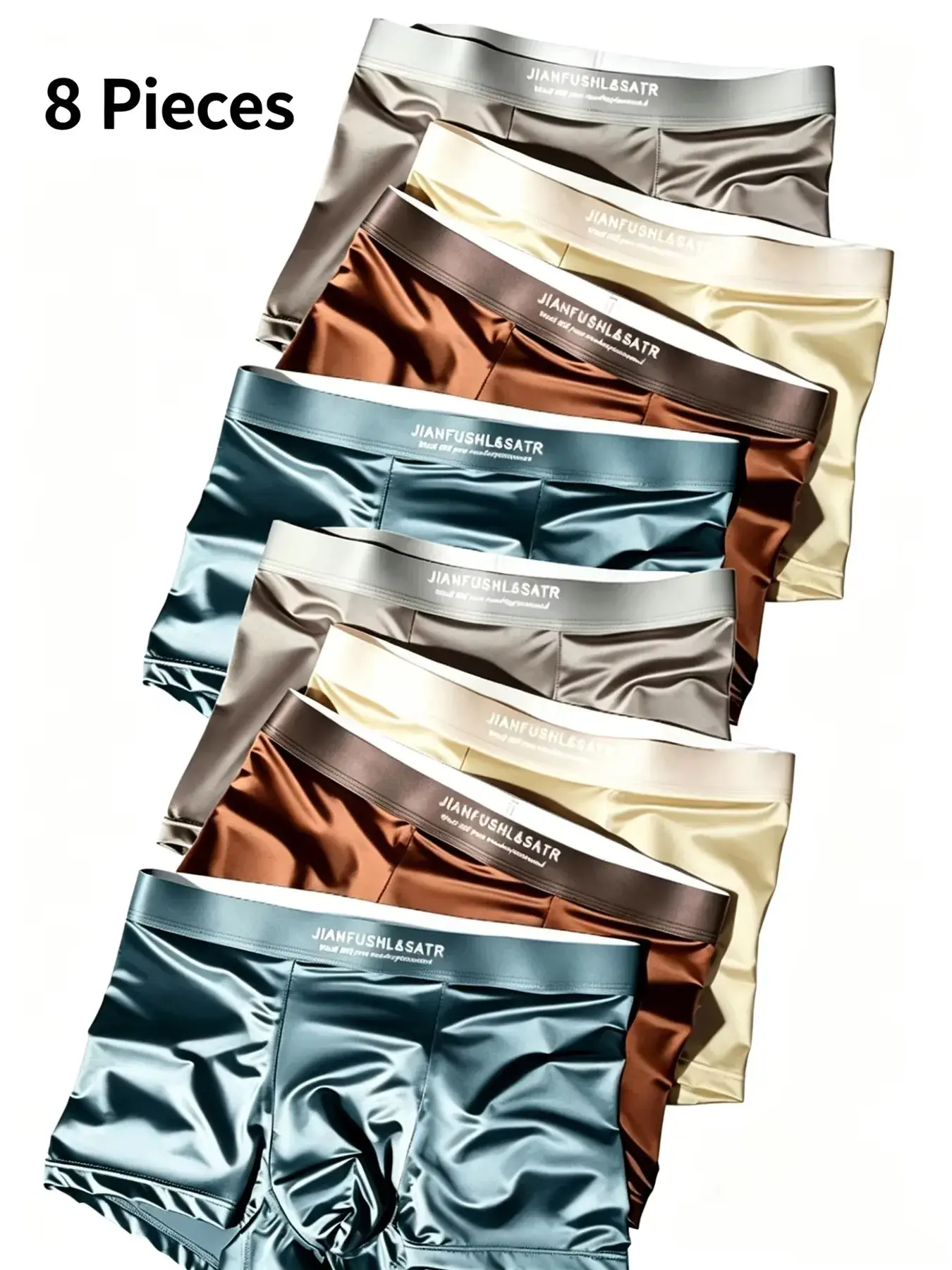 8pcs Mens Boxer Briefs Ice Silk Underwear for Men Breathable Moisture Wicking Mid Waist Solid Boxer Shorts