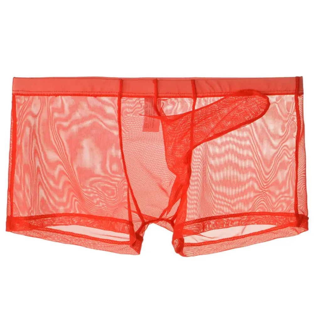 Sexy men malha transparente leve roupa interior ver através respirável boxer briefs calcinha separação bala masculino boxer calcinha