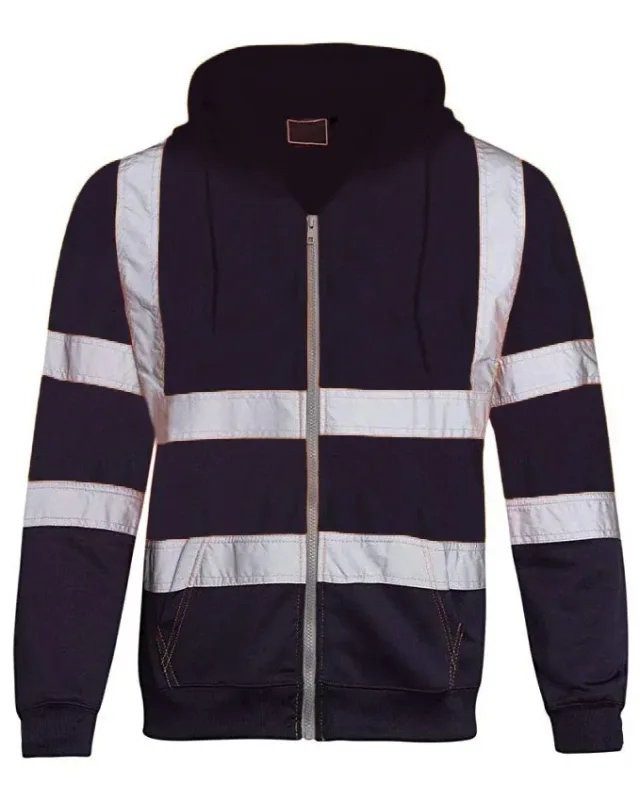 Reflective Work Safety Men Hoodies Drawstring Loose Zipper Jacket Autumn Thin Fleece Hooded Pullover Coat Casual Work Sweatshirt — image 1