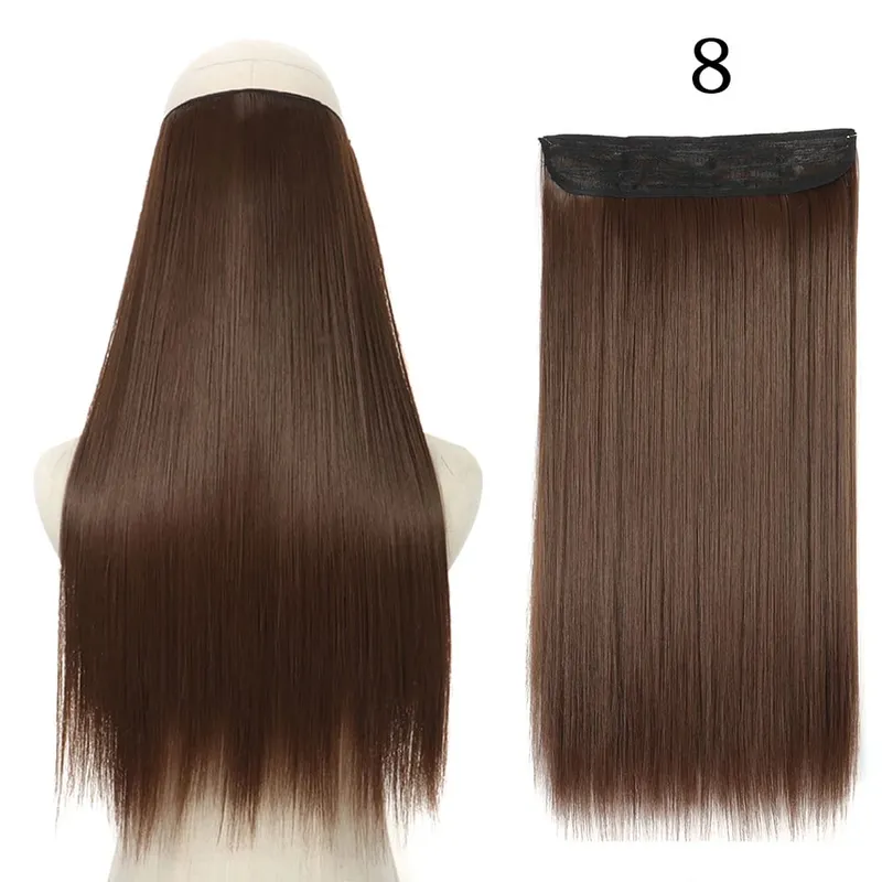 Συνθετικά Long Straight No Clip Invisible Line Hair Extensions 40 55 80cm Φυσικό Καστανό Ξανθό Fake Hairpiece για Γυναικεία — image 12