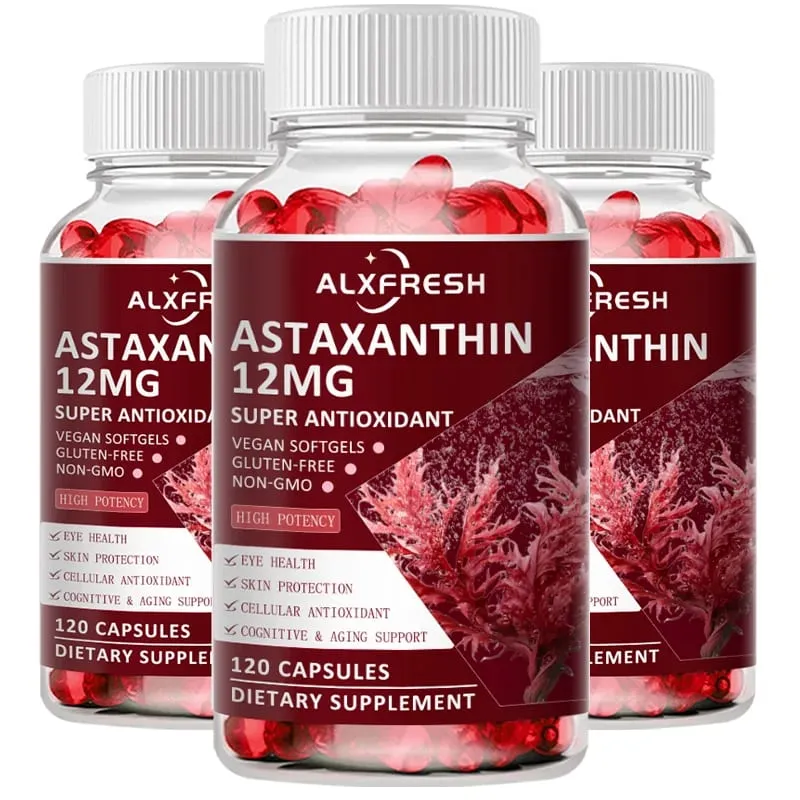 Astaxanthin Capsules For Relieve Eye Fatigue Support Skin Brain Heart Health Improve Concentration and Memory And Delay Aging