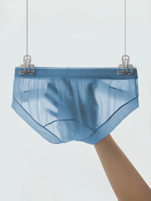Light Sky Blue Ice Silk Men Low Rise Briefs Ultra Thin Mesh Breathable U Convex Pouch Soft Summer Cool Male Underpants — image 3
