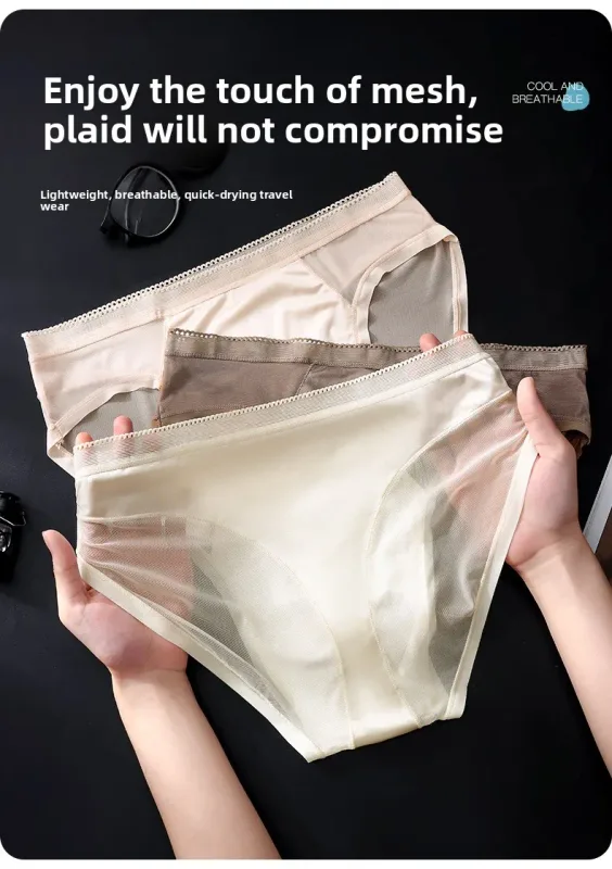 Male Glossy Silk Satin Briefs High Rise Lace Trim Ice Silk Underwear Soft Breathable U Pouch Men Panties — image 4