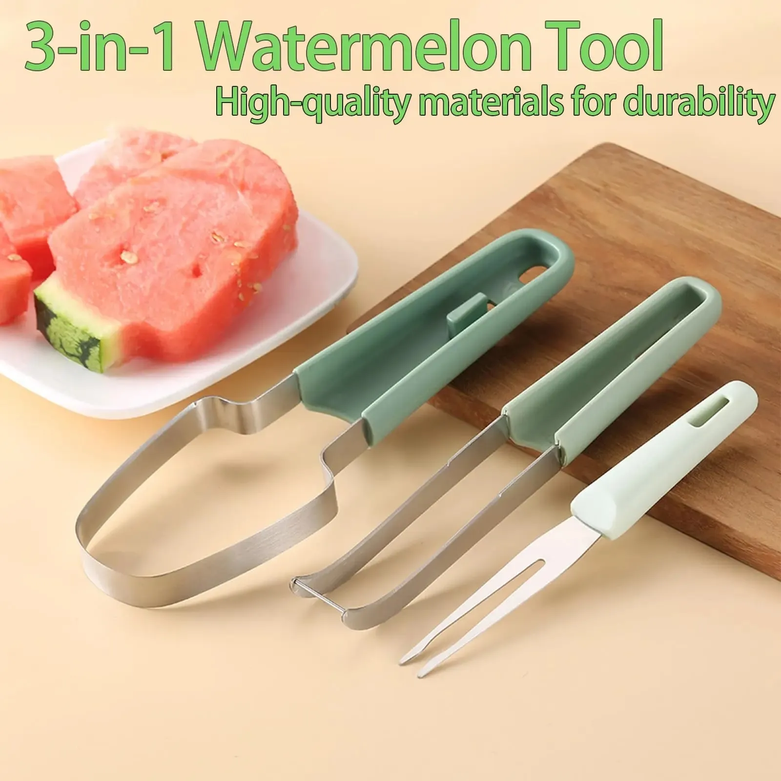 3-in-1 Watermelon Fork Slicer Cutter 2024 Stainless Steel Fruit Watermelon Cutting Tool Fork Slicer Knife Set for Home Kitchen