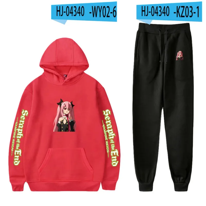 Harajuku Comfortable Seraph of the End Print Sweatshirt Sweatpants Suit Hoodies+ Pantalon Suit Boys/Girls 2 Piece Set na Damit