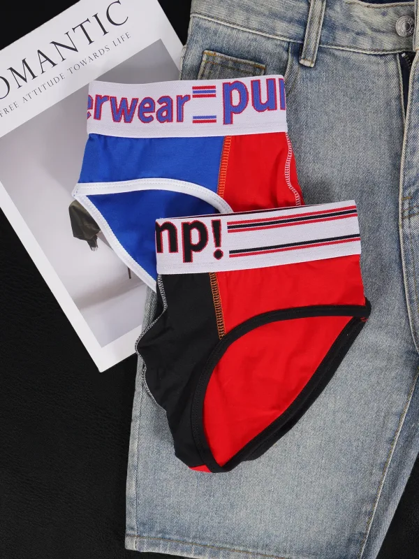Panlalaking Cotton Color Block Brief, Pump! Logo Wide Waistband Low Rise Sexy 3D Convex Pouch Underwear 3256813080433415 — image 4