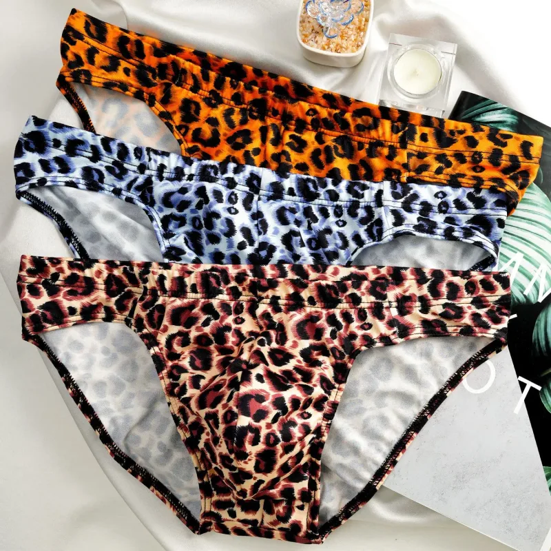 Men's Mid Waist Underwear Sexy Ice Silk Briefs Leopard Printed Breathable Underpants Male Soft Comfortable Panties Cueca Homme — image 16
