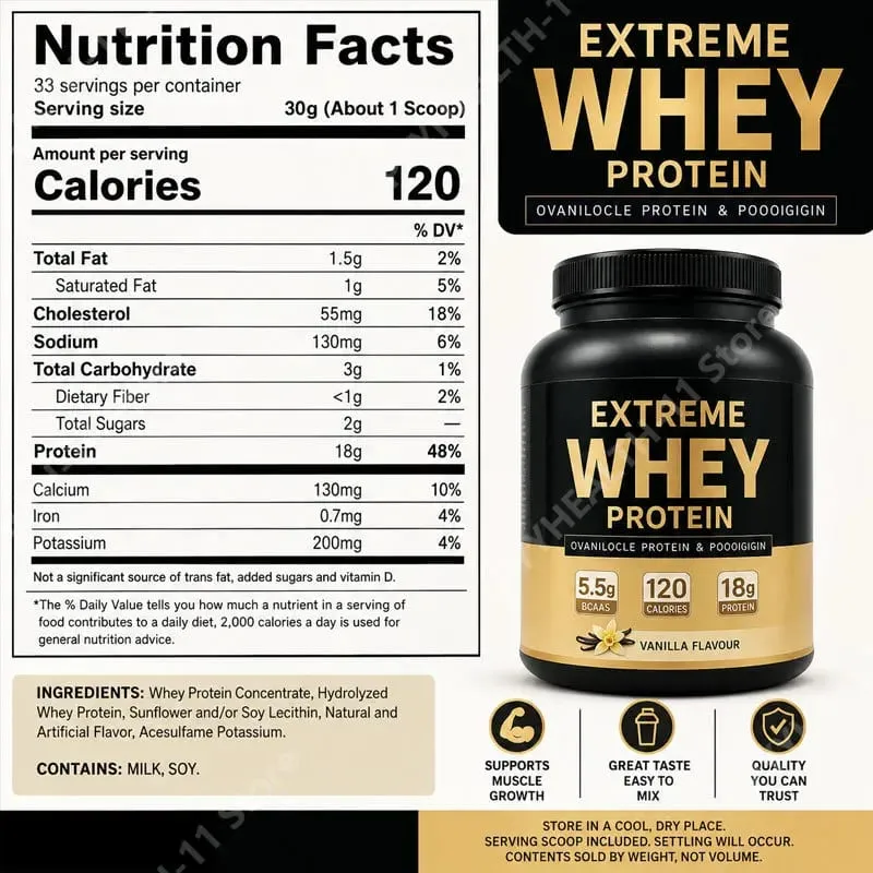 Whey Protein Powder White Mass Gainer Muscle Supplement Muscle Growth Sport Health Support for Gym Vanilla Flavor 1000g — image 3